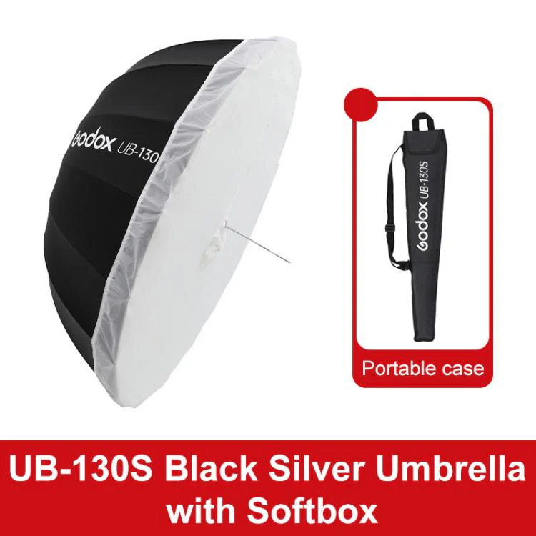 Godox Photography Studio Reflector Diffuser UB-130S Black Silver Umbrella with Softbox