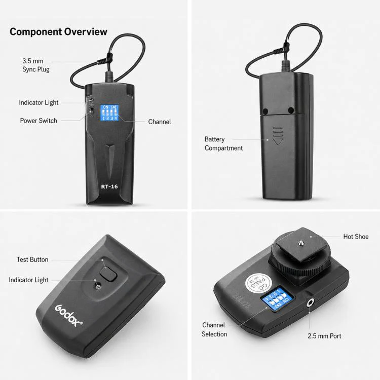 Godox RT16 Flash Trigger Studio Light Photography Light DSLR Camera Remote Control Wireless Sync Trigger, Spec: Transmitter+3 Receiver - Image 8
