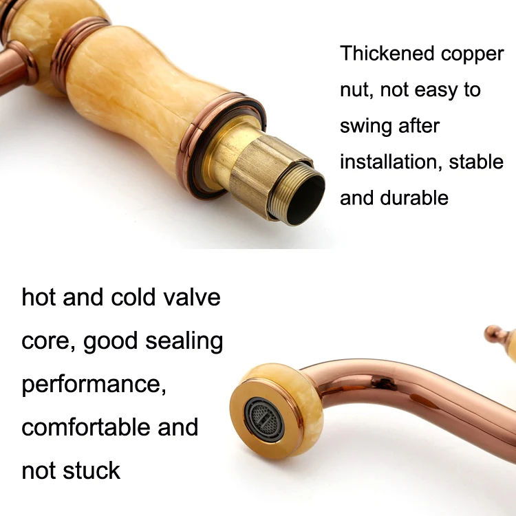 Gold-plated Copper 360-degree Rotating Basin Hot and Cold Water Faucet, Color: Sapphire Zirconium Rose Gold - Image 4