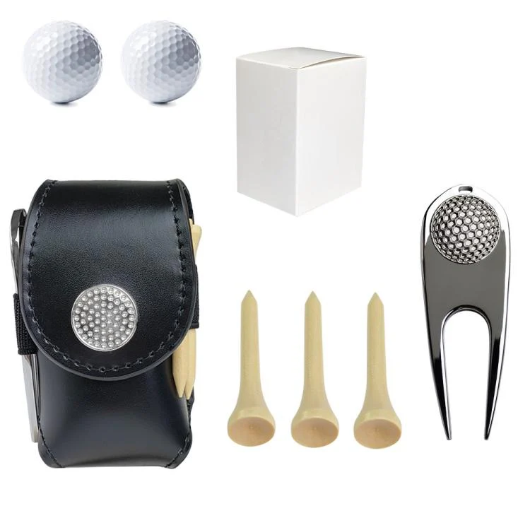 Golf Ball Bag Tee Storage Pouch Portable Cowhide Waist Bag, Spec: Black Set