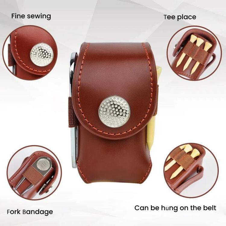 Golf Ball Bag Tee Storage Pouch Portable Cowhide Waist Bag, Spec: Brown Set - Image 6