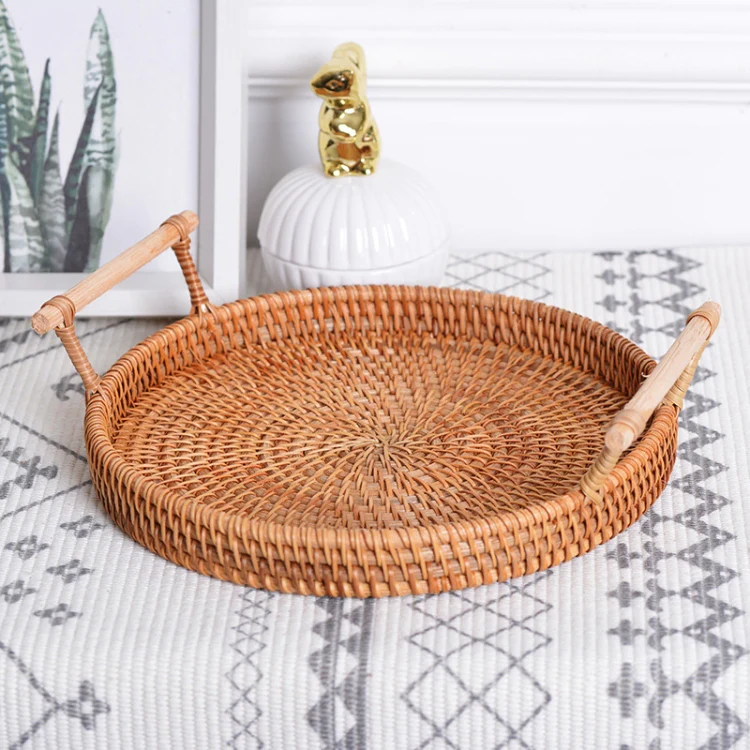 GP23 Braided Sweet Vegetable Fruit Snack Storage Tray Basket, Size: L