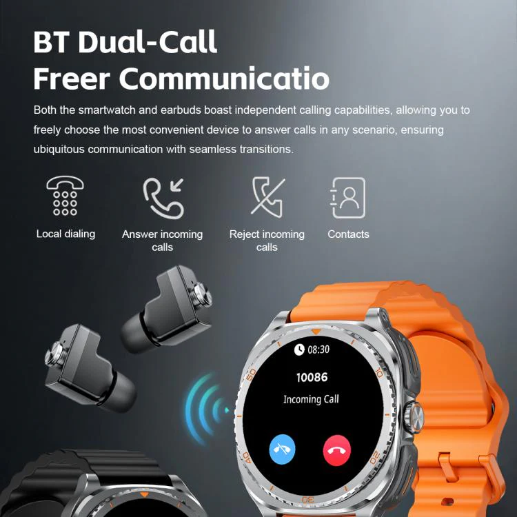 GT99 1.53-inch Display 2-in-1 Smart Sports Watch TWS Bluetooth Earphones(Silver Orange) - Image 15