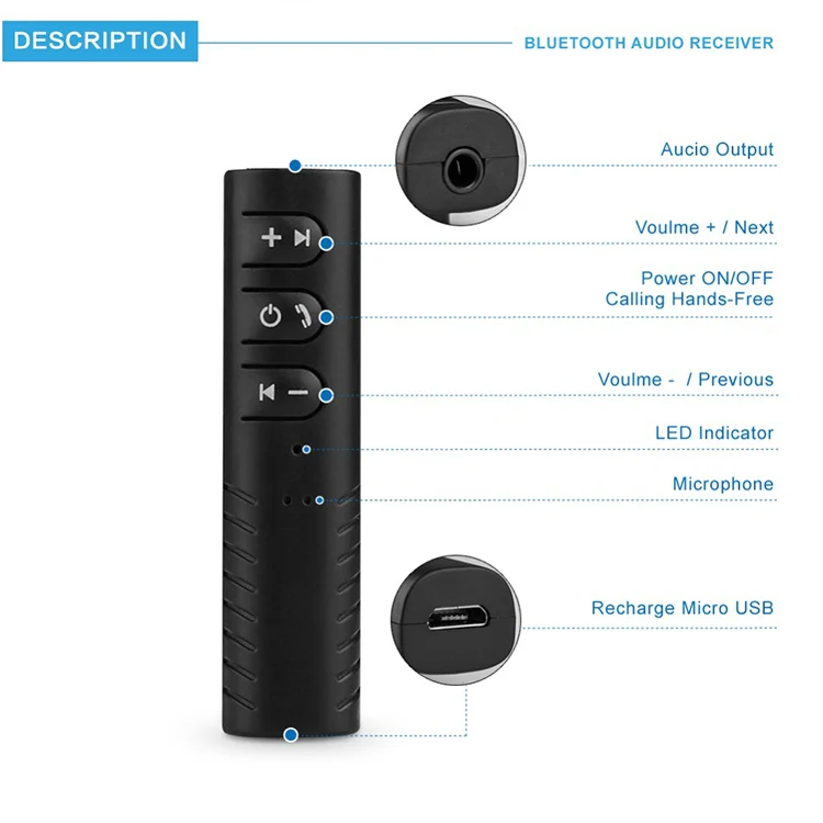 H-139 3.5mm Lavalier Bluetooth Audio Receiver with Metal Adapter(Blue) - Image 3
