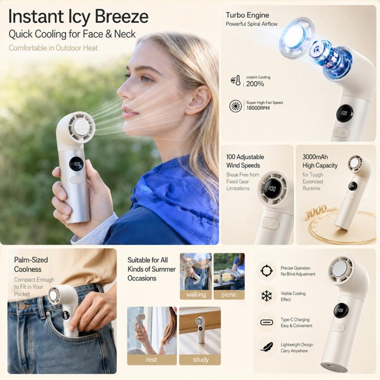 H27 Curved Ice Cooling Fan with Digital Display(Champagne Gold) - Image 4