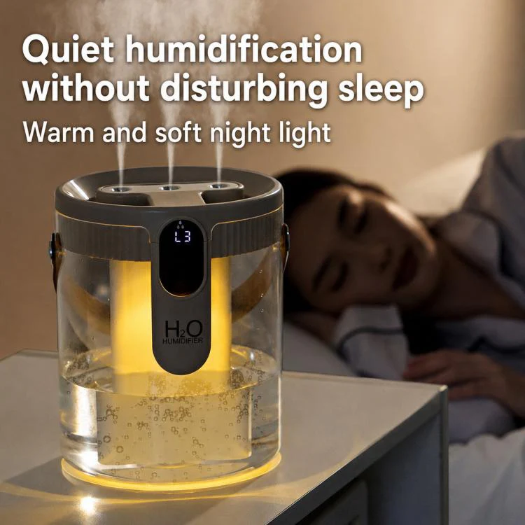 H40 3 Nozzles Household 1.5L Large Capacity Humidifier Quiet Humidifier With Ambient Light(Beige) - Image 3