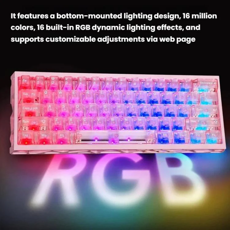 H60 Pro Bluetooth Wireless Triple-Mode Gaming Keycap Cutout Magnetic Axis Keyboard(Pink) - Image 3