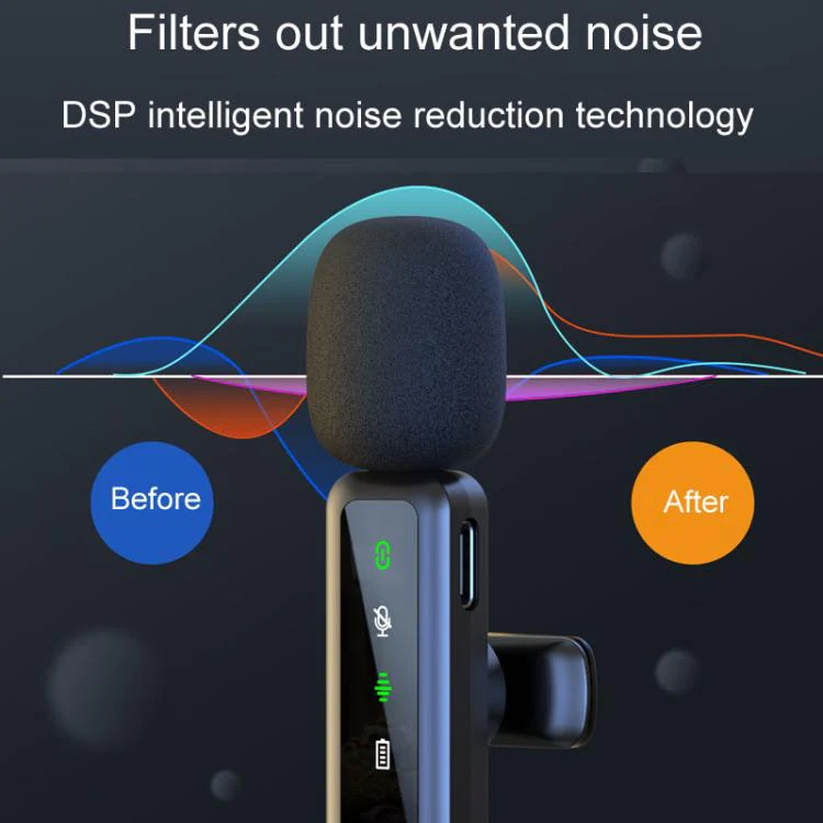 H63 Wireless Lavalier Microphone Live Shooting Audio Noise Canceling Device, Style: Dual Mic(8 Pin) - Image 4