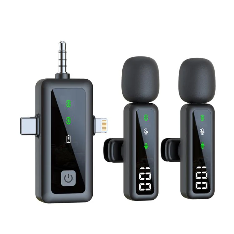 H68 3 In 1 Dual Mic Live Noise Reduction Video Shooting Mini Mobile Phone Microphone Digital Wireless Lapel Microphone
