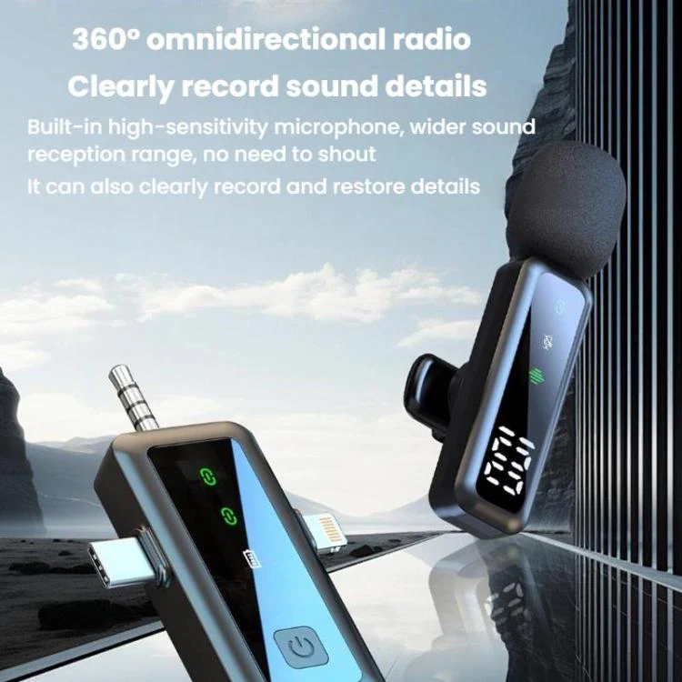 H68 3 In 1 Dual Mic Live Noise Reduction Video Shooting Mini Mobile Phone Microphone Digital Wireless Lapel Microphone - Image 3