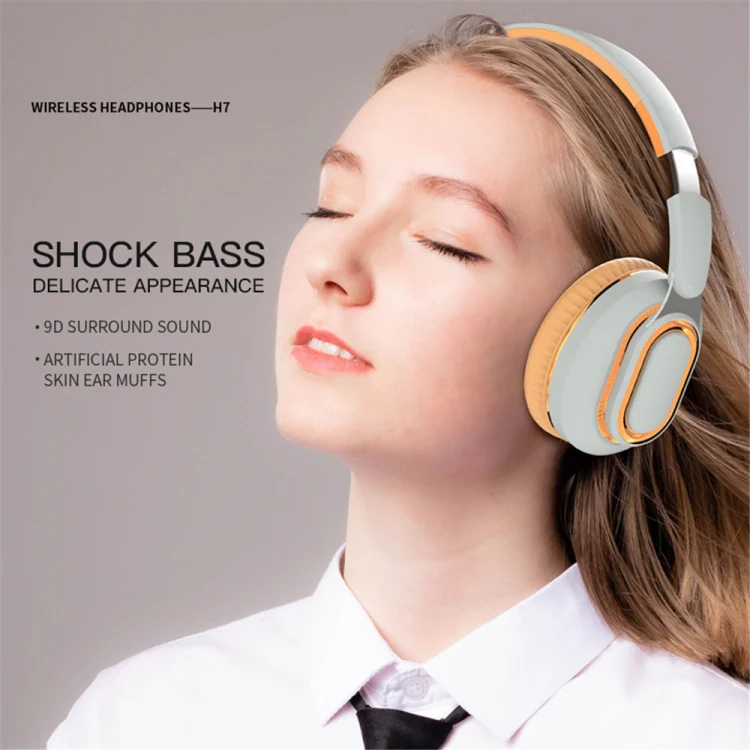 H7 Foldable Wireless Bluetooth Headset With Microphone Support TF Card, AUX(Light Gray) - Image 2