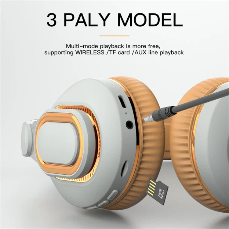 H7 Foldable Wireless Bluetooth Headset With Microphone Support TF Card, AUX(Light Gray) - Image 4