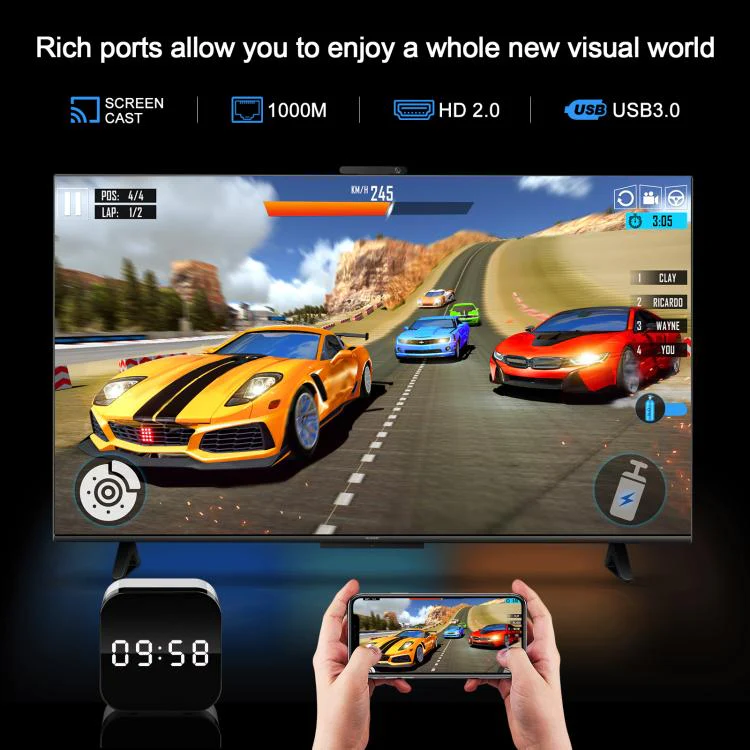 H96Max 8K UHD Android 14 Smart TV Box with Remote Control, 4GB+128GB, Allwinner H728 Octa-Core(US Plug) - Image 10