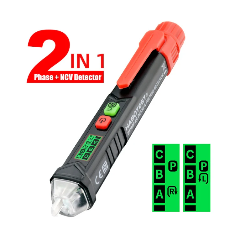 HABOTEST HT100P Non Contact 3 Phase Rotation Indicator AC LCD Display Detector Pen Tester - Image 2