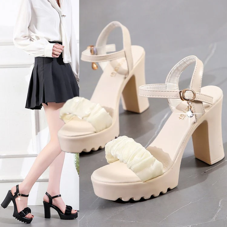 HALINFER Summer High Heel Sandals Thick Bottom Waterproof Platform Women Shoes, Size: 35(Beige) - Image 8