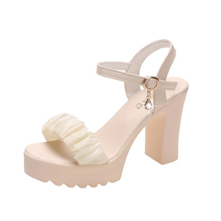 HALINFER Summer High Heel Sandals Thick Bottom Waterproof Platform Women Shoes, Size: 36(Beige)