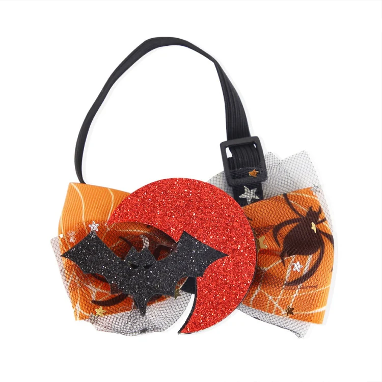 Halloween Pet Cartoon Decorative Bow Tie Adjustable Elastic Rope Collar, Color: Blood Moon Bat