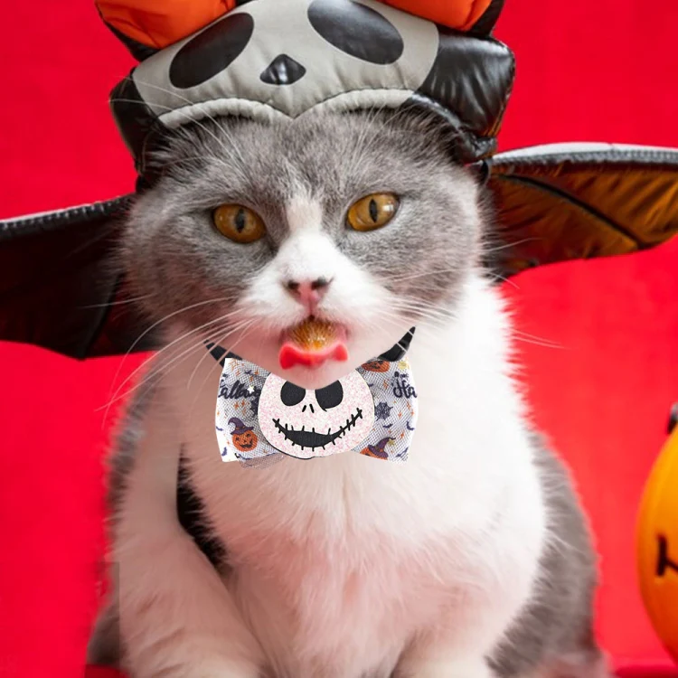 Halloween Pet Cartoon Decorative Bow Tie Adjustable Elastic Rope Collar, Color: Blood Moon Bat - Image 6