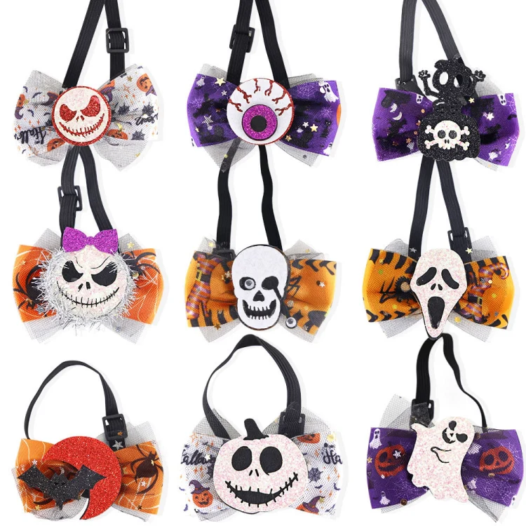 Halloween Pet Cartoon Decorative Bow Tie Adjustable Elastic Rope Collar, Color: Demon Round Face - Image 3