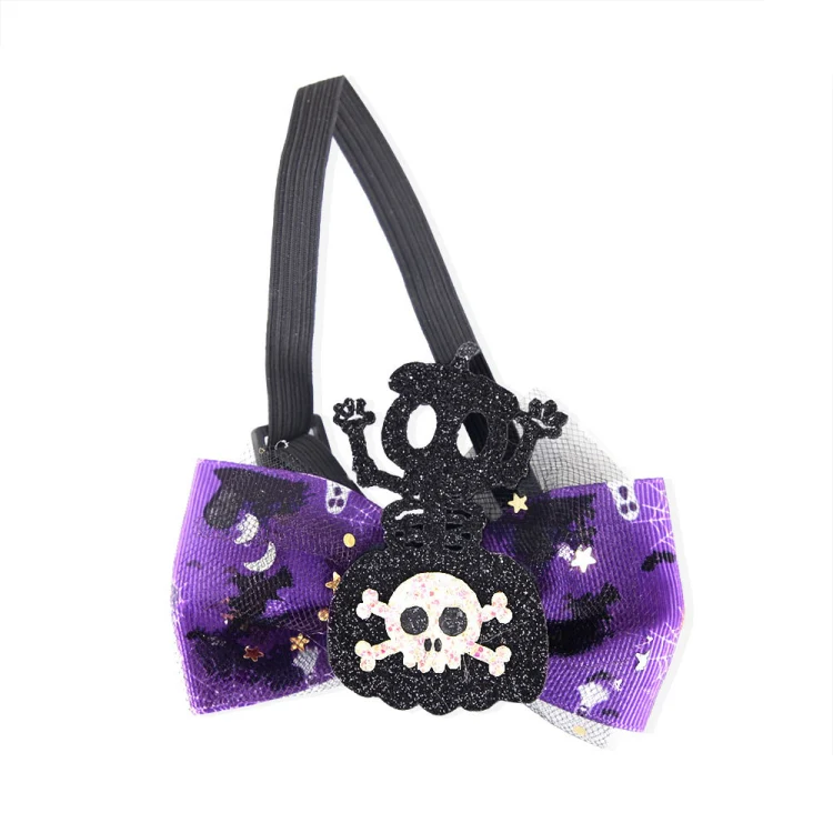 Halloween Pet Cartoon Decorative Bow Tie Adjustable Elastic Rope Collar, Color: Skeleton Candy Bag