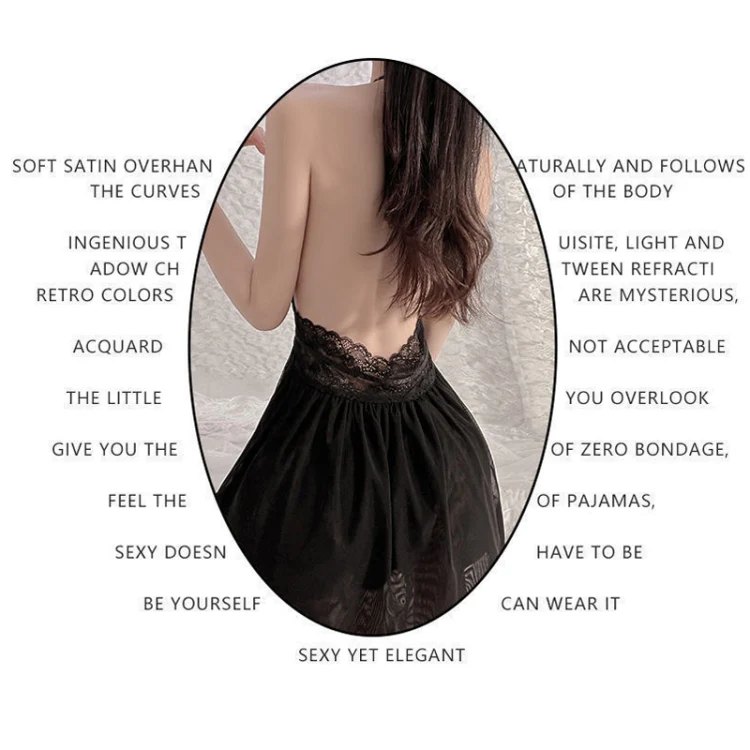 Halter Neck Sexy Lingerie Mesh Backless See-through Nightdress, Color: Black + Underwear(40-62.5kg) - Image 3