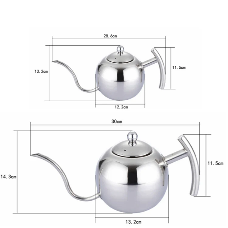Hand Flush Pot Mocha Coffee Pot Stainless Steel Coffee Pot European Style Stainless Steel Teapot With Strainer, Capacity: 0.85L(Silver) - Image 3