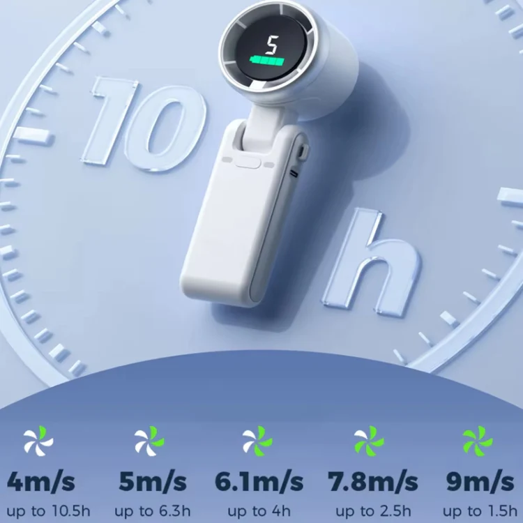 Hand-held Folding Turbo Fan Hanging Neck & Desktop Dual-use 5 Gear Adjustable with Digital Display(Dark Frey) - Image 5