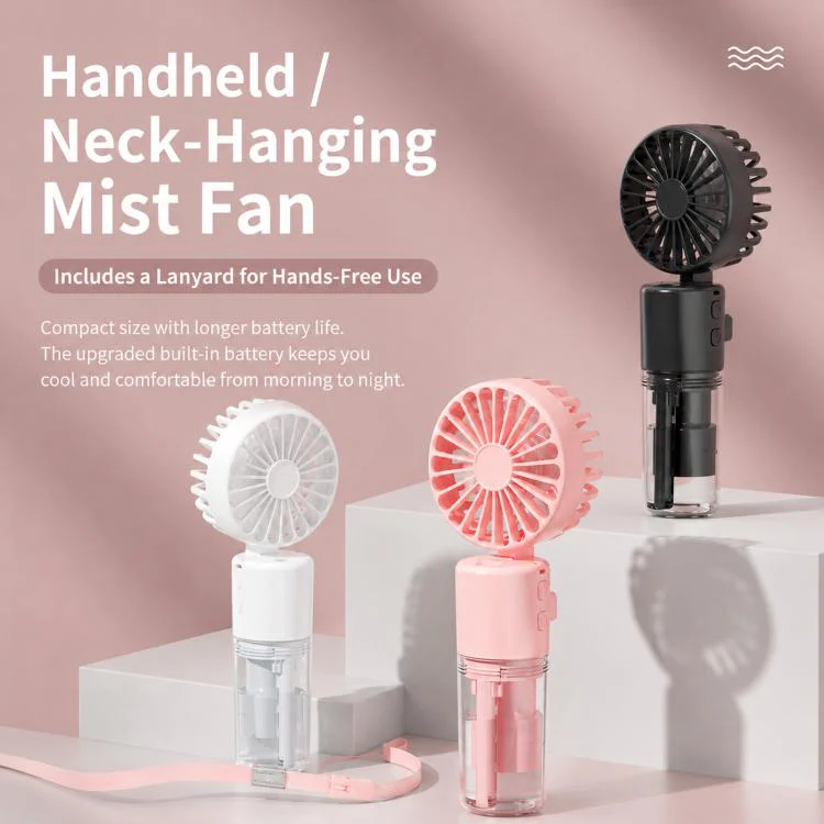 Handheld Misting Fan with Neck Strap 180 Degree Foldable Portable Water Spray Fan Type-C Rechargeable Mini Personal Face Mister Fan(F2 Black) - Image 3