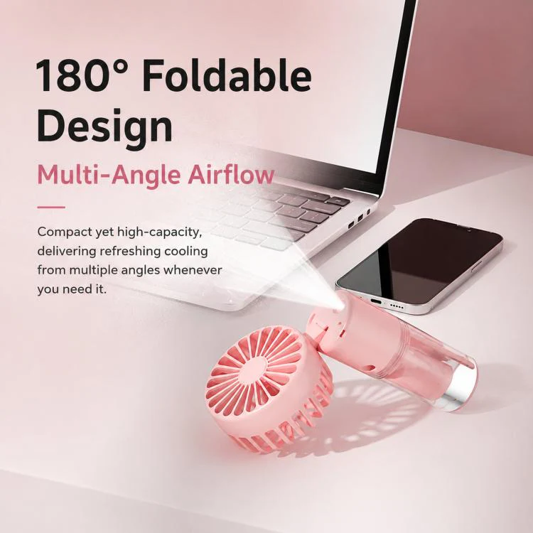 Handheld Misting Fan with Neck Strap 180 Degree Foldable Portable Water Spray Fan Type-C Rechargeable Mini Personal Face Mister Fan(F2 Black) - Image 6