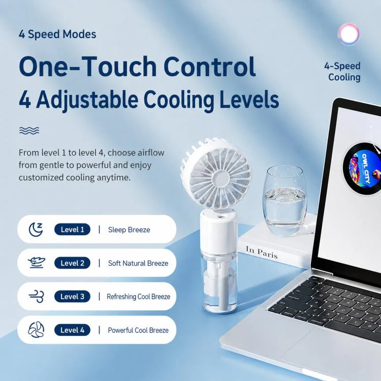Handheld Misting Fan with Neck Strap 180 Degree Foldable Portable Water Spray Fan Type-C Rechargeable Mini Personal Face Mister Fan(F2 Black) - Image 9