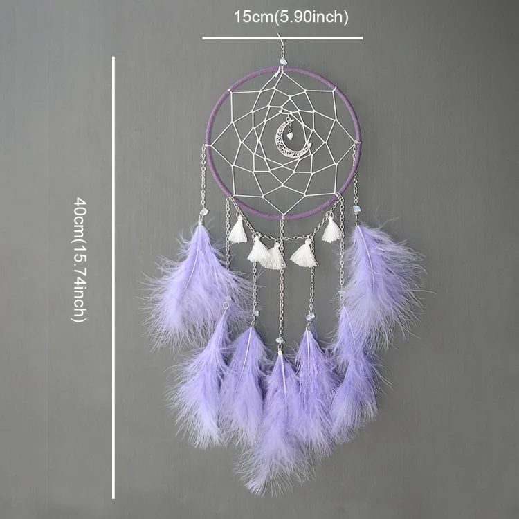 Handmade Decorative Dream Catcher Wall Hanging Dreamcatcher Feather Crafts Kids Stuff Wall Room Decor(Purple) - Image 4
