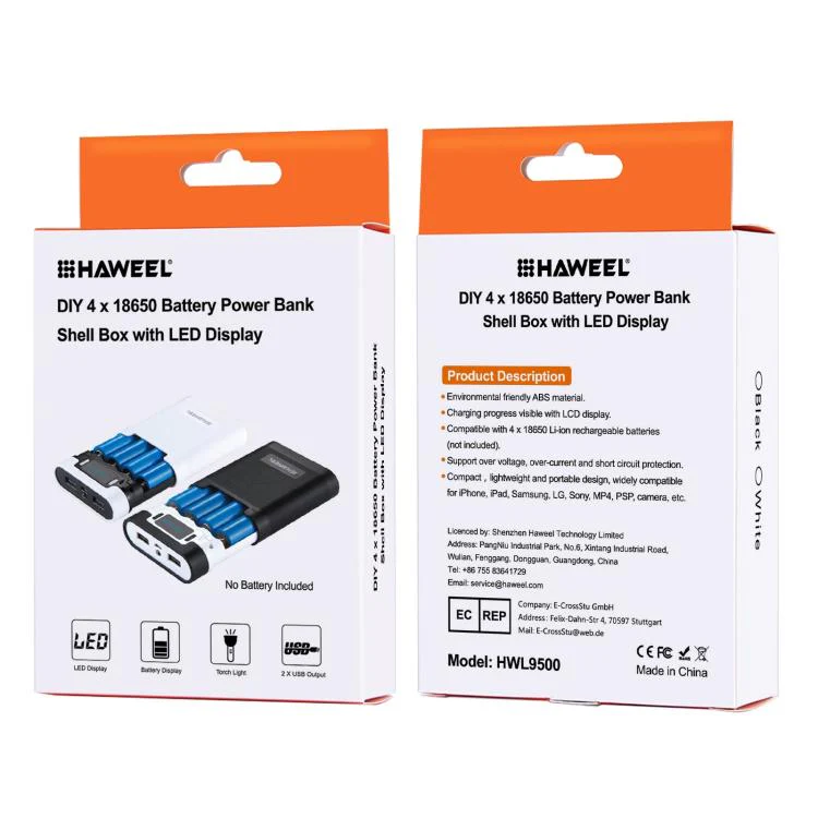 HAWEEL DIY 4 x 18650 Battery (Not Included) 10000mAh Power Bank Shell Box with 2 x USB Output & Display for iPhone, Galaxy, Sony, HTC, Google, Huawei, Xiaomi, Lenovo and other Smartphones(Black) - Image 13