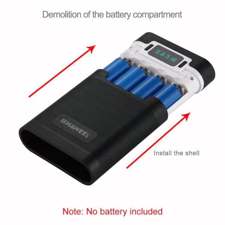 HAWEEL DIY 4 x 18650 Battery (Not Included) 10000mAh Power Bank Shell Box with 2 x USB Output & Display for iPhone, Galaxy, Sony, HTC, Google, Huawei, Xiaomi, Lenovo and other Smartphones(Black) - Image 3