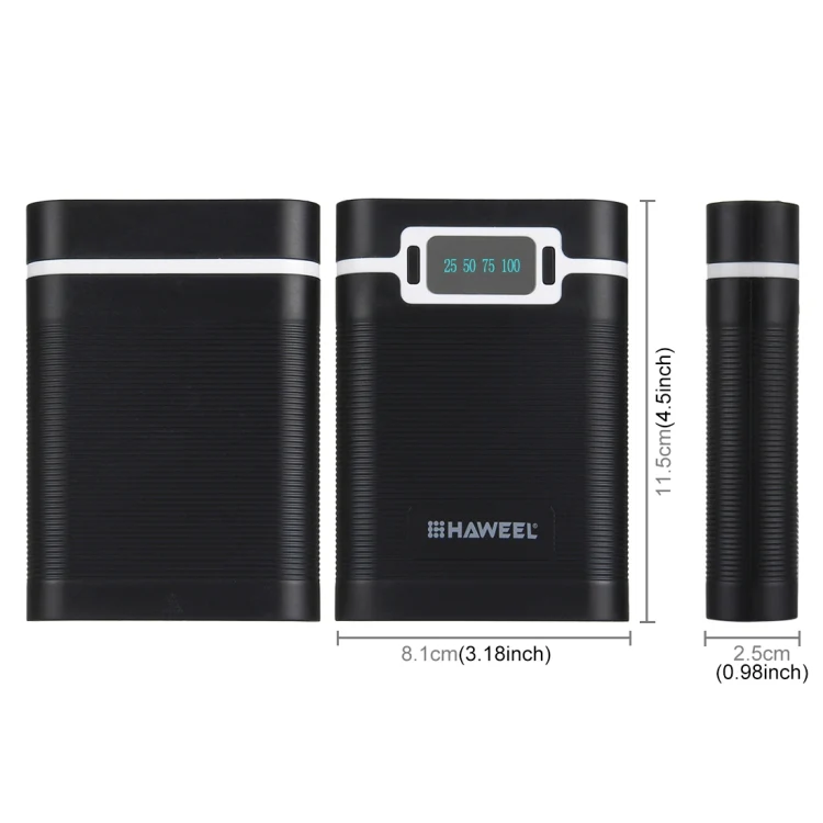 HAWEEL DIY 4 x 18650 Battery (Not Included) 10000mAh Power Bank Shell Box with 2 x USB Output & Display for iPhone, Galaxy, Sony, HTC, Google, Huawei, Xiaomi, Lenovo and other Smartphones(Black) - Image 5