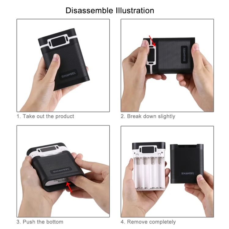HAWEEL DIY 4 x 18650 Battery (Not Included) 10000mAh Power Bank Shell Box with 2 x USB Output & Display for iPhone, Galaxy, Sony, HTC, Google, Huawei, Xiaomi, Lenovo and other Smartphones(Black) - Image 6