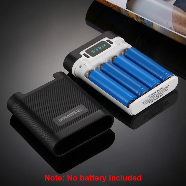 HAWEEL DIY 4 x 18650 Battery (Not Included) 10000mAh Power Bank Shell Box with 2 x USB Output & Display for iPhone, Galaxy, Sony, HTC, Google, Huawei, Xiaomi, Lenovo and other Smartphones(Black) - Image 8