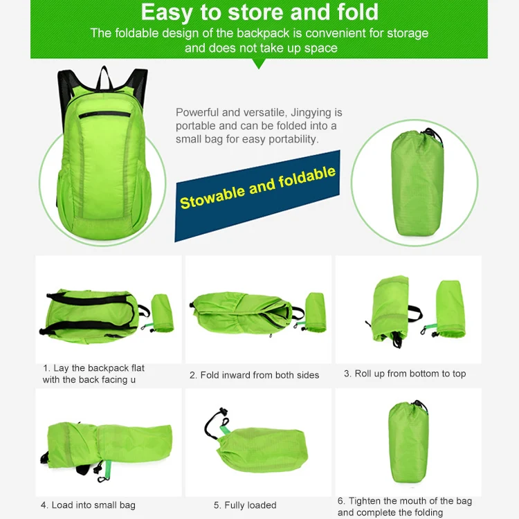HAWEEL Portable Foldable Waterproof Backpack Folding Bag (Green) - Image 5