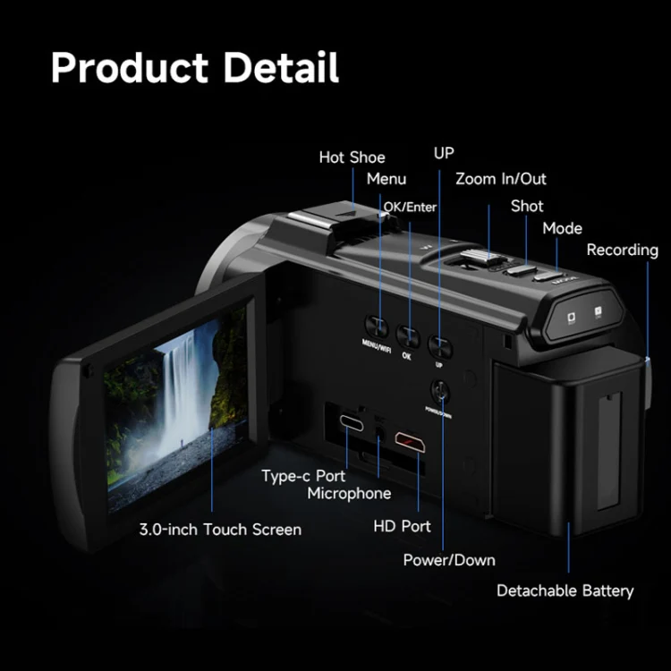 HDV-255K 5K/30FPS 16X Zoom Outdoor Sports HD Electronic Anti-Shake Digital Camera(EU Plug) - Image 7