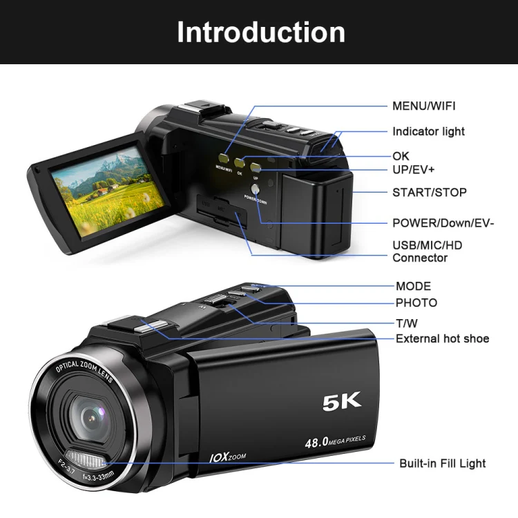 HDV265K 5K 30FPS 3.0-Inch HD Digital 3X Optical Zoom Outdoor Sports DV Camera EU Plug(Black) - Image 4