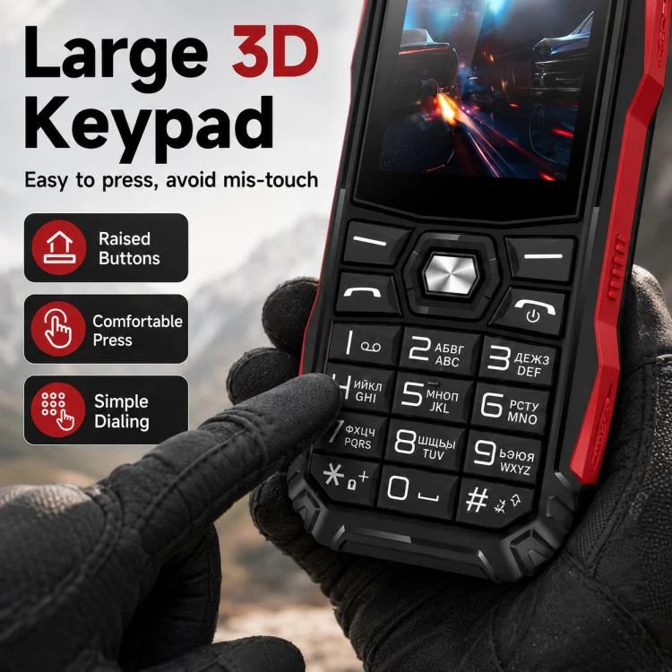 HE248 Rugged Style Phone, 2.4 inch, 3D Keys Network: 2G, Dual SIM, BT, Torch, Russian Keyboard, Plug:UK Plug(Black) - Image 16