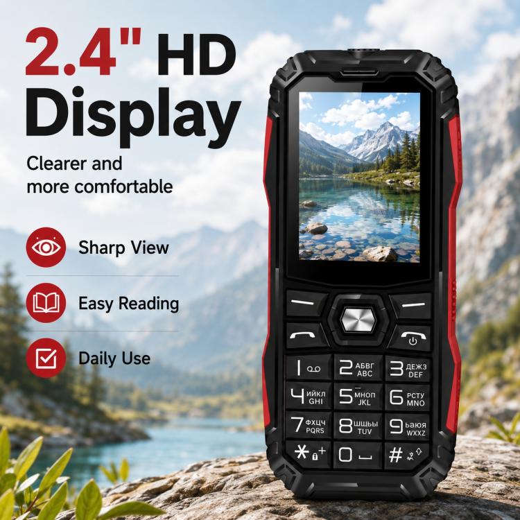 HE248 Rugged Style Phone, 2.4 inch, 3D Keys Network: 2G, Dual SIM, BT, Torch, Russian Keyboard, Plug:US Plug(Black) - Image 13