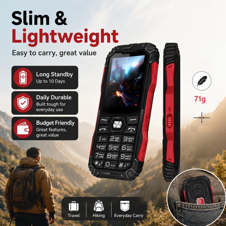 HE248 Rugged Style Phone, 2.4 inch, 3D Keys Network: 2G, Dual SIM, BT, Torch, Russian Keyboard, Plug:US Plug(Black) - Image 17