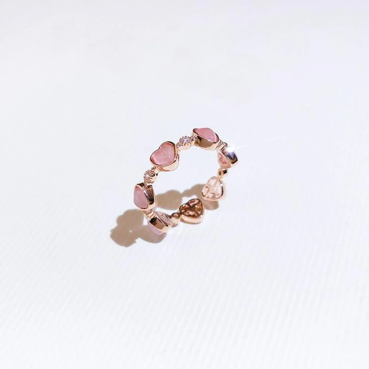 Heart Open Adjustable Rings Cats Eye Glass Cubic Zirconia Sweet Statement Finger Jewelry(J1686 Pink) - Image 2