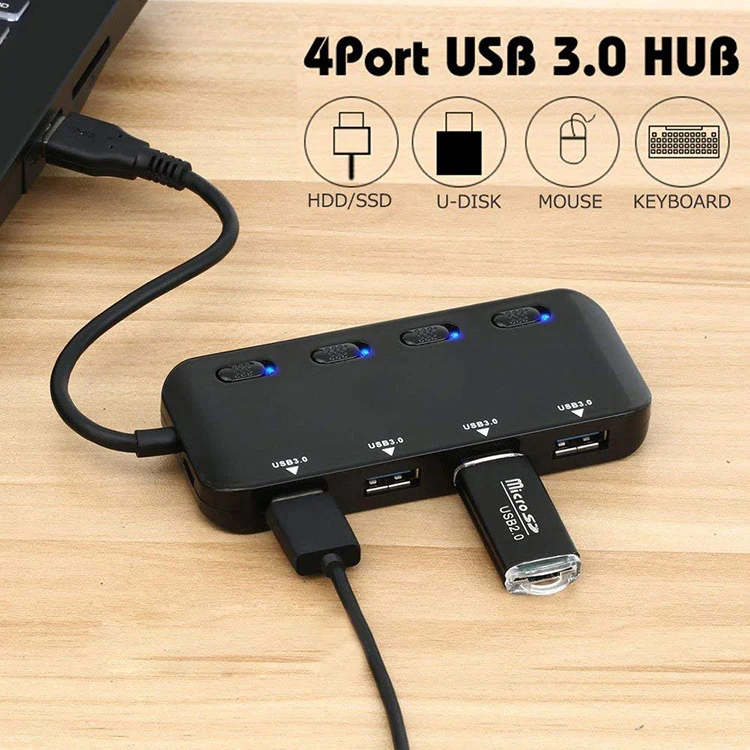 High Speed 4 x USB 3.0 to USB-C / Type-C HUB with Switch (Black) - Image 3