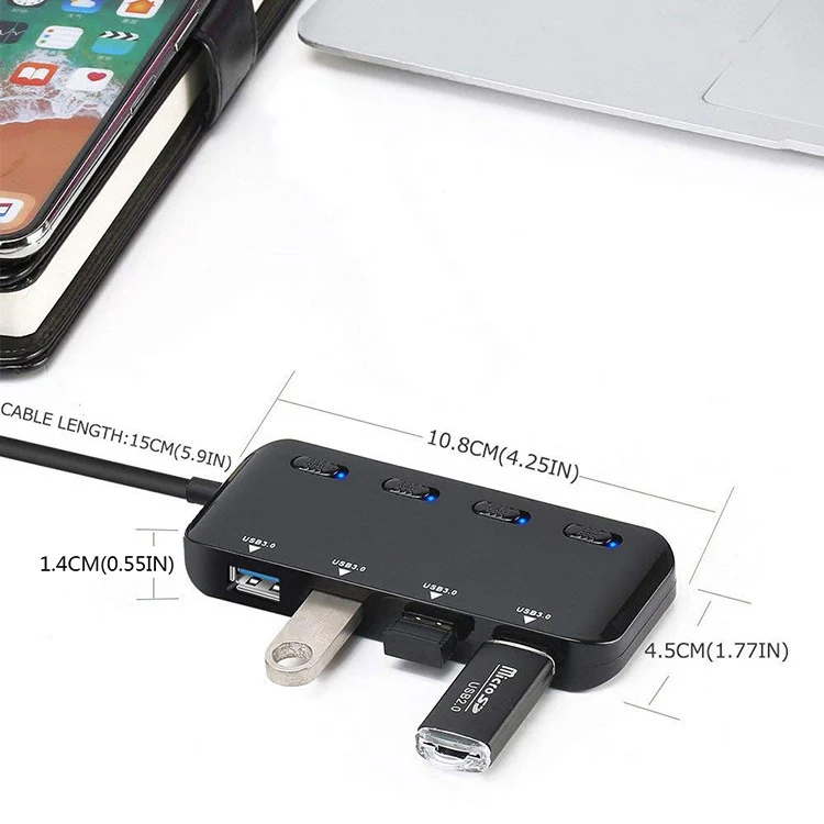 High Speed 4 x USB 3.0 to USB-C / Type-C HUB with Switch (Black) - Image 7
