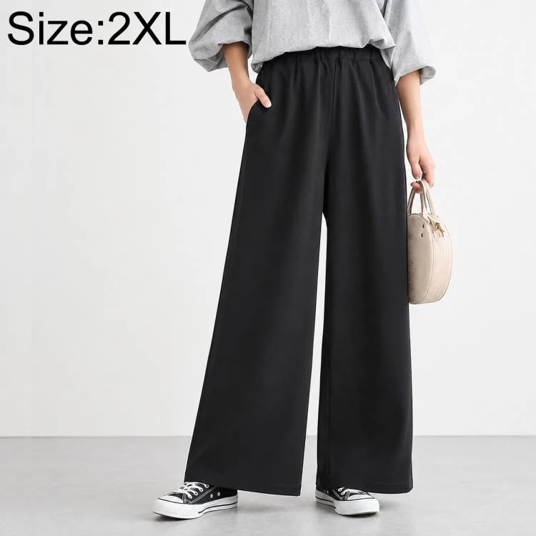 High-Waisted Wide-Leg Women Pants, Size:2XL(Black)