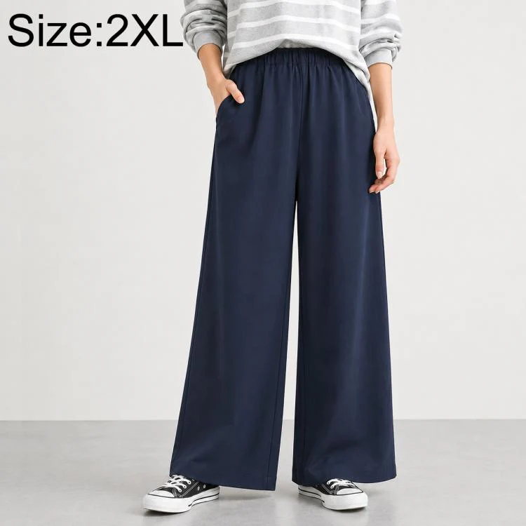 High-Waisted Wide-Leg Women Pants, Size:2XL(Navy Blue)