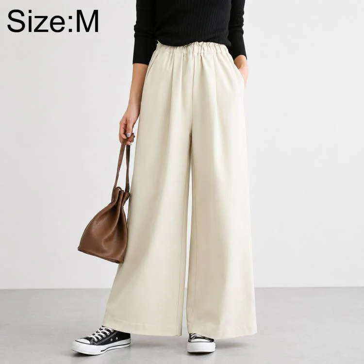 High-Waisted Wide-Leg Women Pants, Size:M(Beige)
