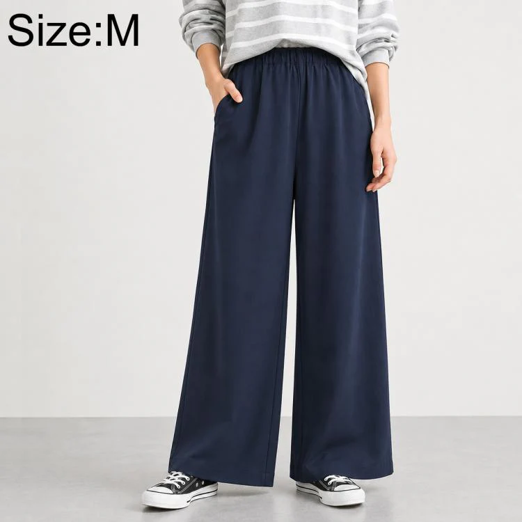 High-Waisted Wide-Leg Women Pants, Size:M(Navy Blue)