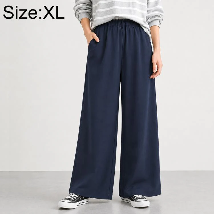 High-Waisted Wide-Leg Women Pants, Size:XL(Navy Blue)